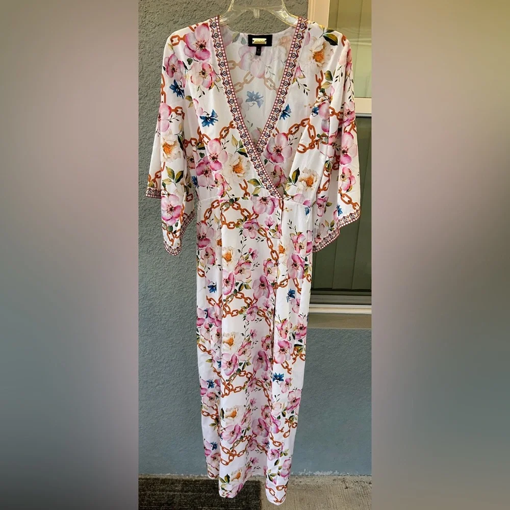 Alexia Admor Mixed Print Kimono Wrap Maxi Dress 8 *Missing Belt* Brunch Vacay - Picture 2 of 5
